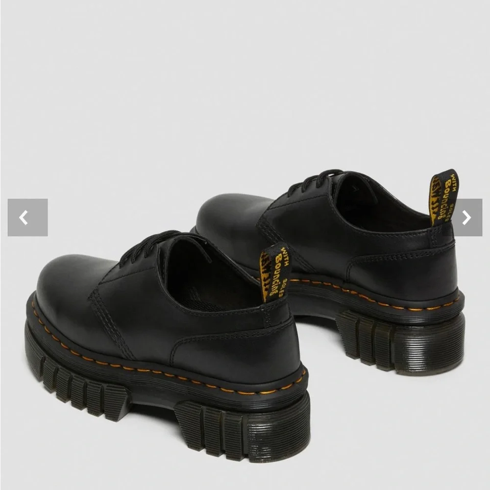 Dr. Martens Audrick Nappa Leather Platform Shoes - Black with Yellow Stitching